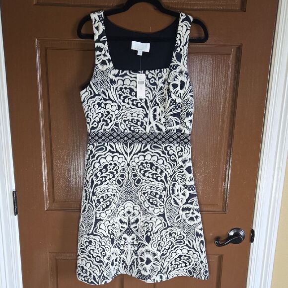 By Anthropologie Dresses & Skirts - Anthropologie-Blk/iv textured A line dress with different band Sz S NWT